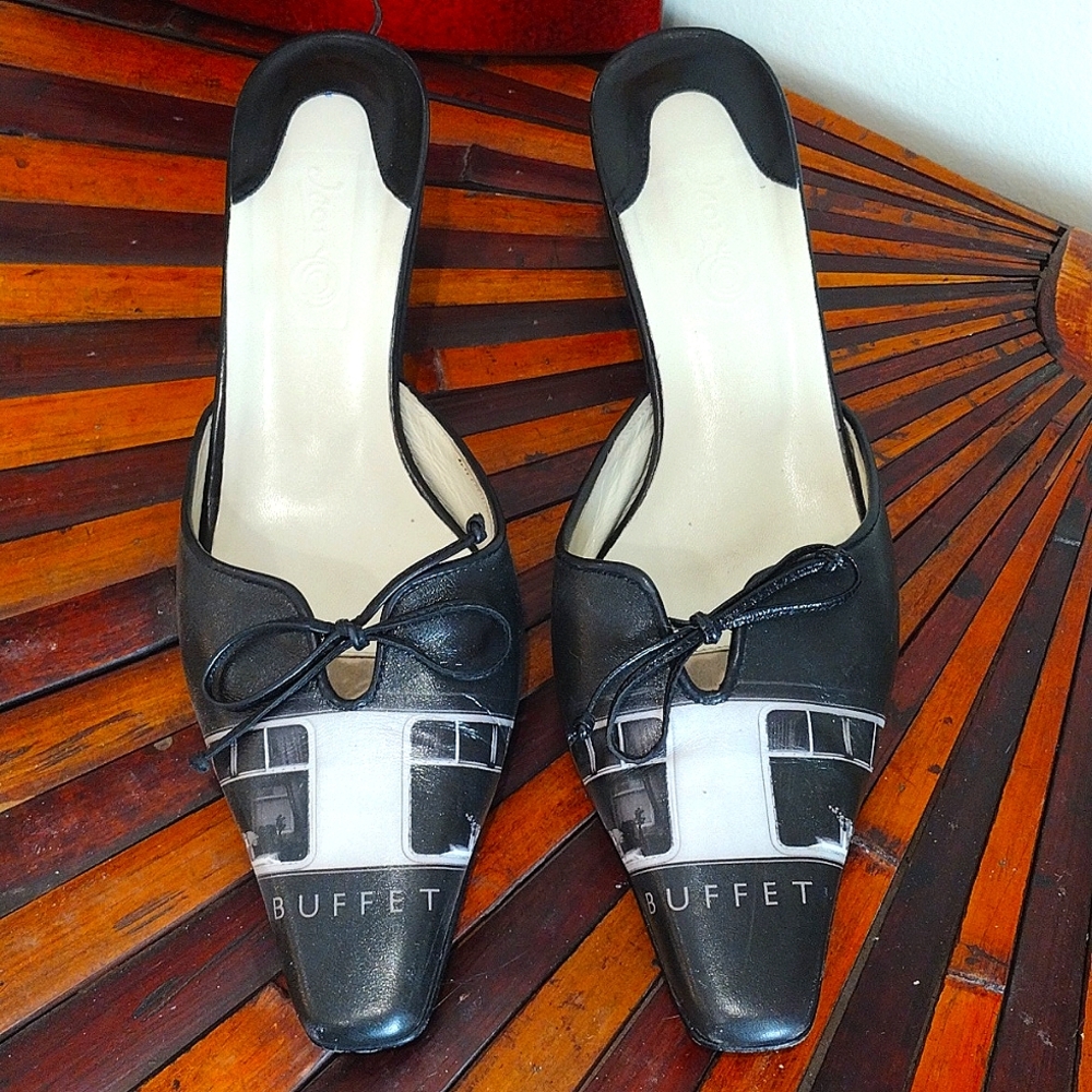 Jeono Vintage Buffet Genuine Leather Charcoal Gray Mules Size 8M Made in Italy